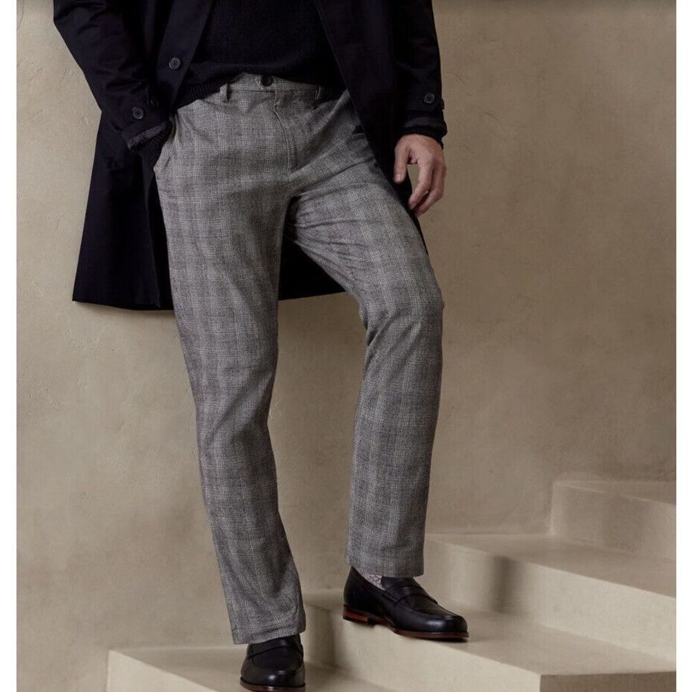 NWT Canali Gray Plaid pants 56 (40 x 35 ) Trousers Contemporary Fit Linen Blend*